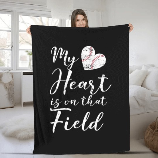 My Heart is on That Field Baseball Softball Mom Fleece Blankets