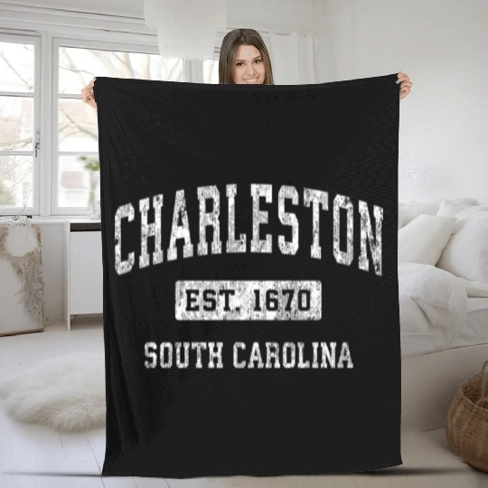 Charleston South Carolina Sc Established Sports Fleece Blankets