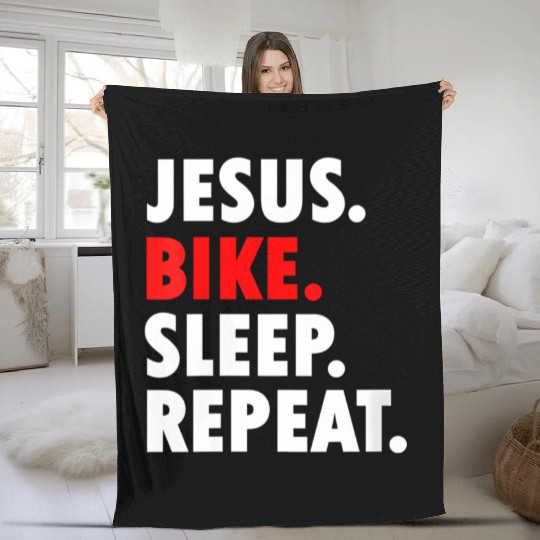 Jesus Bike Sleep Repeat - Novelty Hobby Fleece Blankets