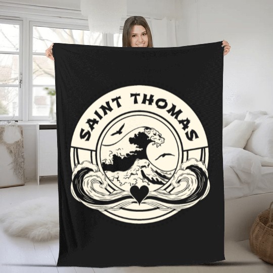 St Thomas Caribbean Sea Japanese Style Waves Fleece Blankets