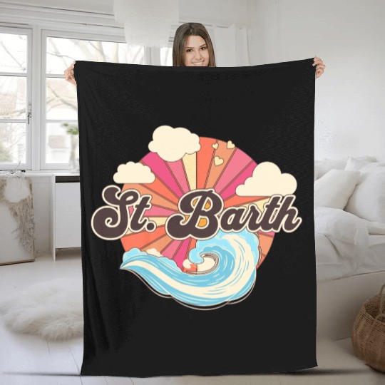 Saint Barthelemy Retro 80s Beach Fleece Blankets
