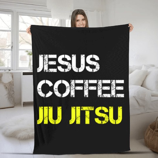 Jesus Coffee Jiu Jitsu Bjj Wrestling Mma Judo Mial Fleece Blankets
