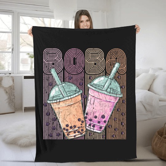 Boba Tea Design Bubbles Bubble Tea Retro Boba Fleece Blankets