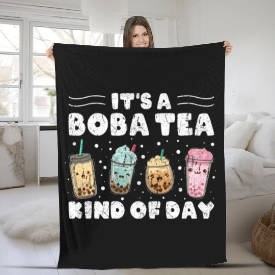 It´s A Boba Tea Kind Of Day Kawaii Bubble Tea Fleece Blankets