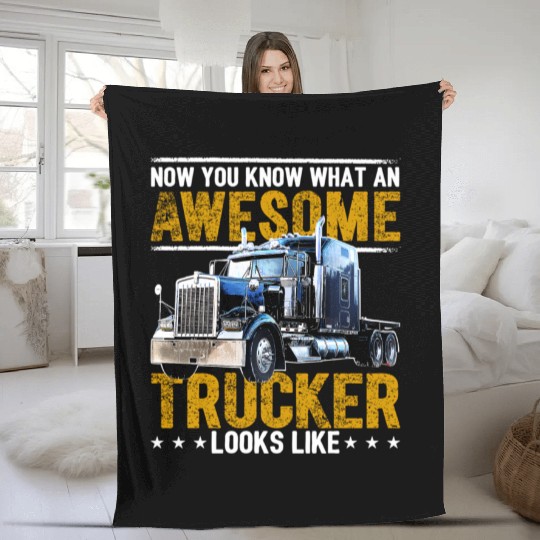 Awesome Trucker Big Rig Semi-Trailer Truck Driver Fleece Blankets