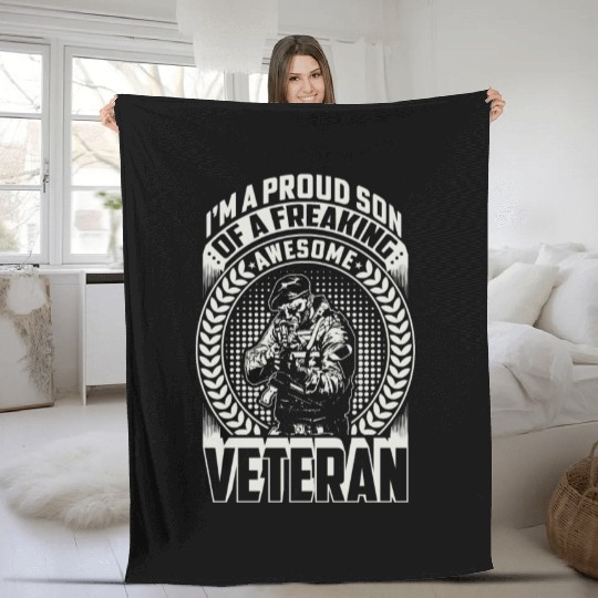 Proud Son Freaking Awesome Veteran Fleece Blankets