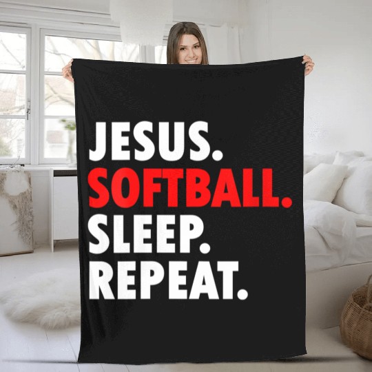 Jesus Softball Sleep Repeat - Novelty Hobby Fleece Blankets