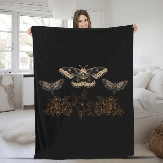 Fairy Fleece Blankets, Fairycore Luna Moths Floral Grunge