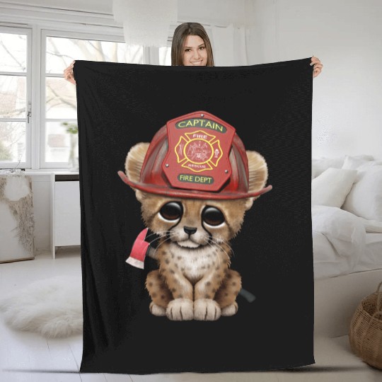 Cute Cheetah Cub Firefighter Fleece Blankets