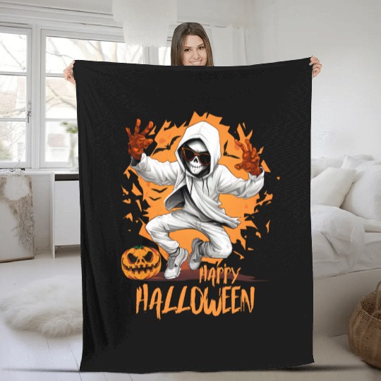 Halloween Skeleton Dabbing Hip Hop Fleece Blankets