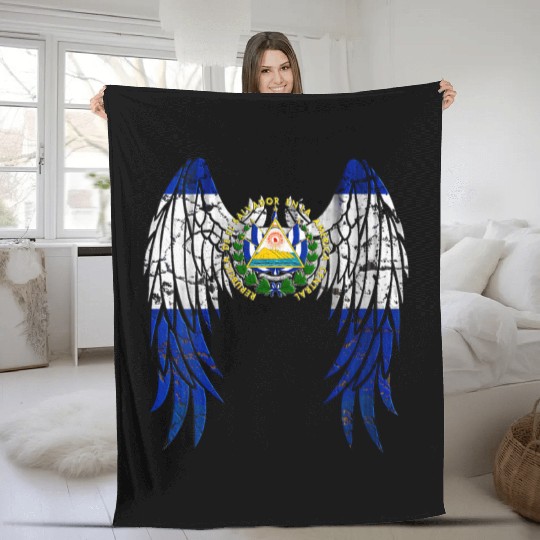 El Salvadorian Flag Angel Wings Jesus Christian El Fleece Blankets
