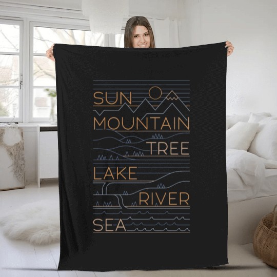 Sun Mountains Trees Lake Sea Love Fleece Blankets