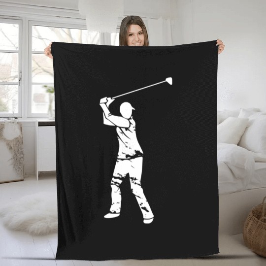 Golf Golfer Silhouette - White Grunge Design Fleece Blankets