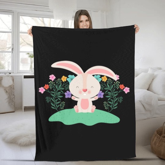 Easter Bunny Rabbit With Red Carrot Fleece Blankets