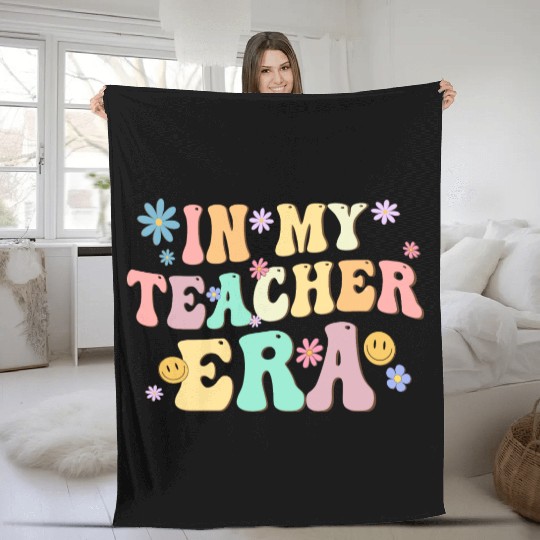 In My Teacher Era Back To School Retro Groovy Fleece Blankets