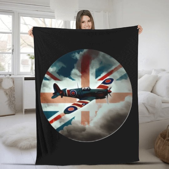 Spitfire Airplane Fighter Plane England UK Fleece Blankets
