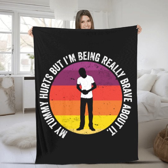 Funny Tummy Ache Survivor My Tummy Hurts Food Fleece Blankets