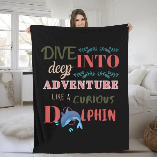 Curious Dolphin: Diving into the Deep Adventure Fleece Blankets