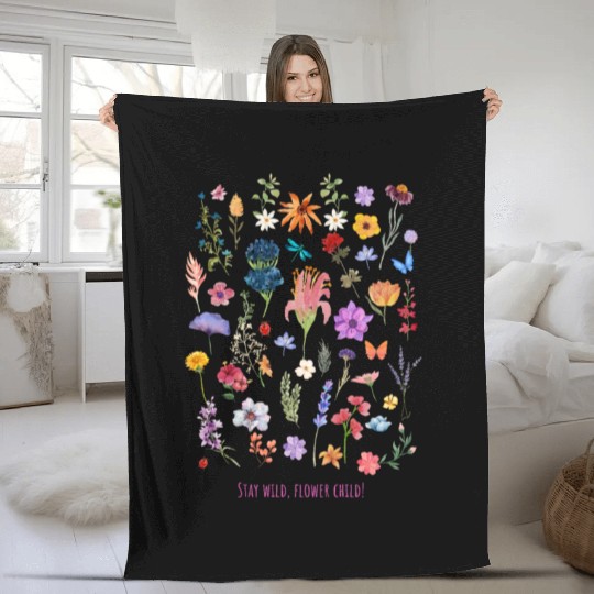 Stay wild, flower child Fleece Blankets