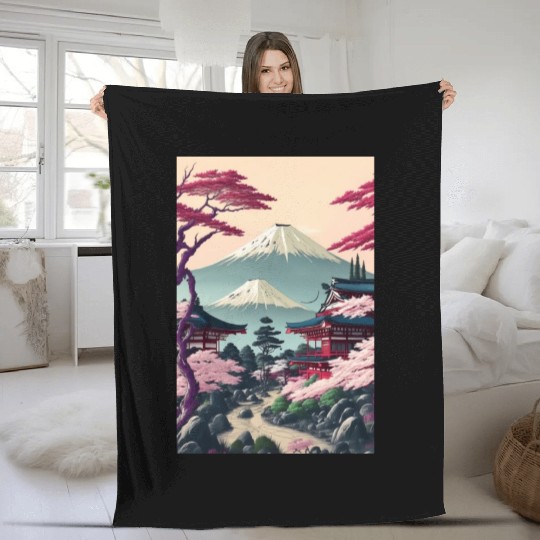 Asia Landscape Serene Mount Fuji Fleece Blankets