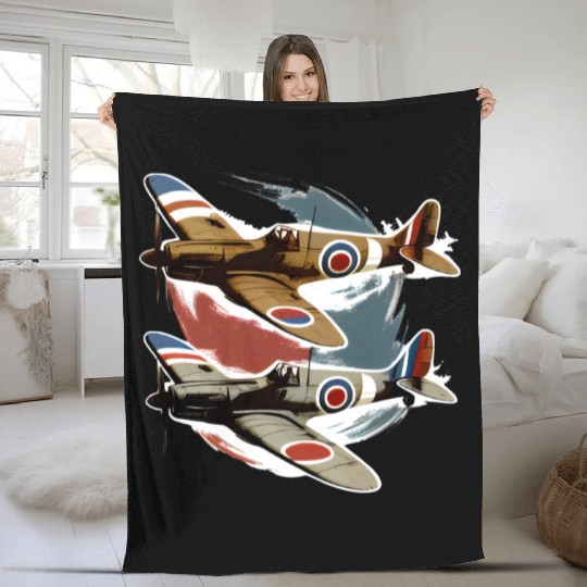 Pilot Spitfire Airplane Aviator Military Fleece Blankets