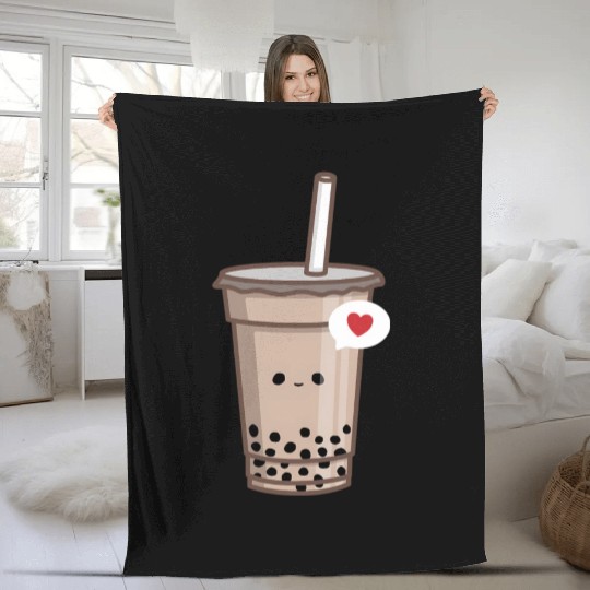 Kawaii Bubble Tea Love Boba Tea Fleece Blankets