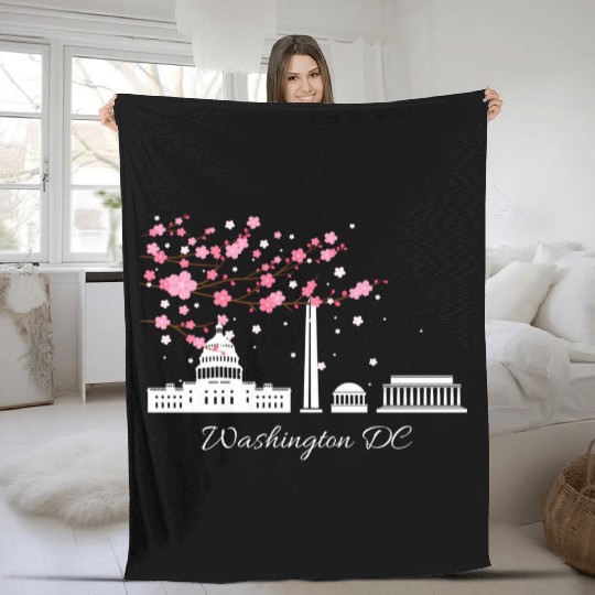 Washington Dc Monuments Memorials Cherry Blossoms Fleece Blankets