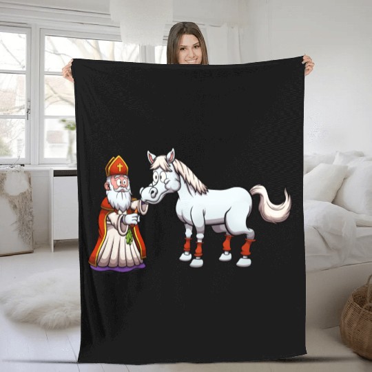Saint Nicholas Feeding His Horse Fleece Blankets