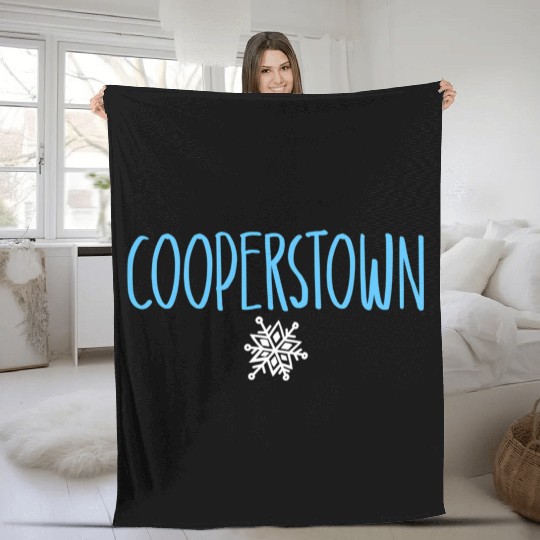Cooperstown Ny Snowflake Drawing Light Blue Text Fleece Blankets