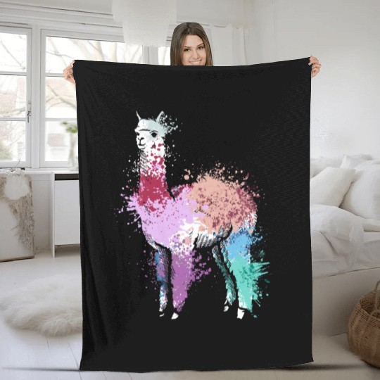 Colorful Splash Art Farm animals alpaca Llama Fleece Blankets