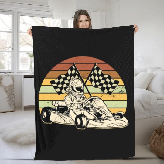 Go Kart Driver Retro Children Go-kart Race Fleece Blankets