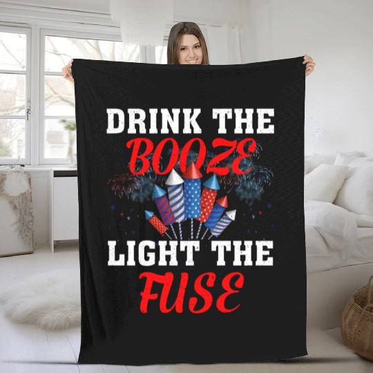 Light The Fuse Fireworks Funny Fourth 4th Of July Fleece Blankets