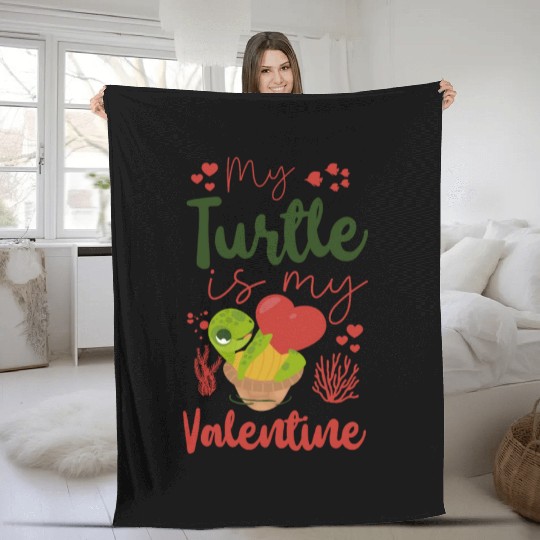 Sea Turtle Tortoise Valentines Day Fleece Blankets