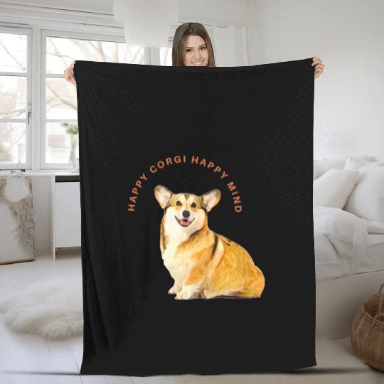 Happy mind happy corgi Fleece Blankets