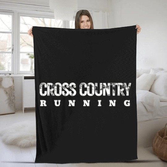 Cross Country Running Bold Distressed, XC Running Fleece Blankets