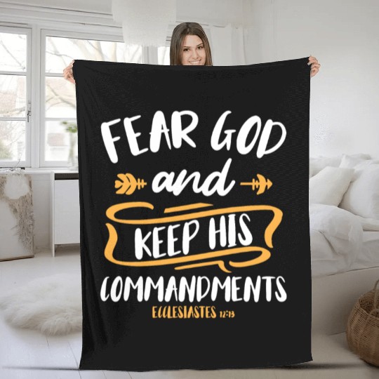Fear God and Keep His Commandment Bible Verse Fleece Blankets