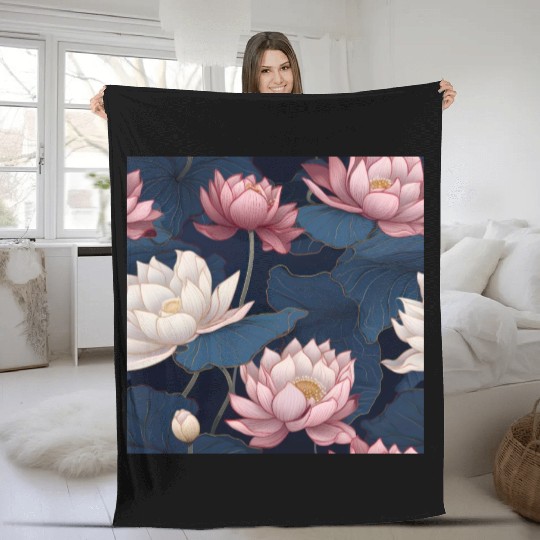 Serenity Blooms: Timeless Lotus Pattern Fleece Blankets