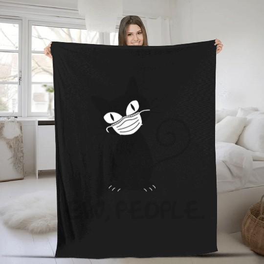 Funny Ew People Black Cat Face Mask Fleece Blankets