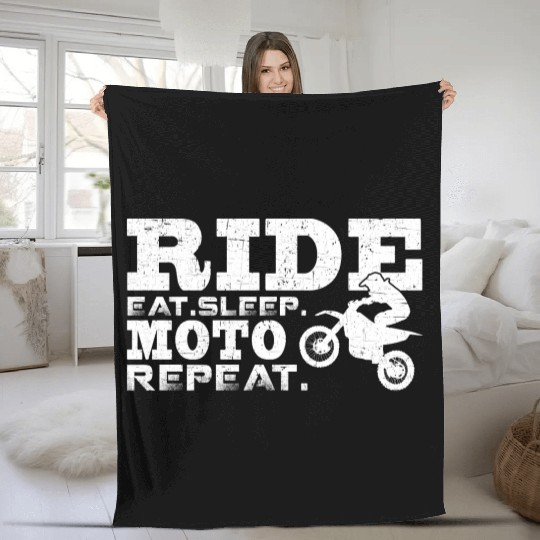 Ride Eat Sleep Moto Repeat Funny Dirt Bike Fleece Blankets