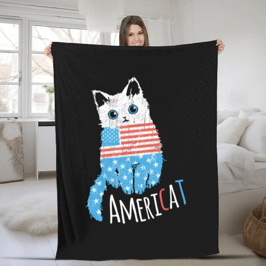 Americat Proud American Cat Lover Design For Fleece Blankets