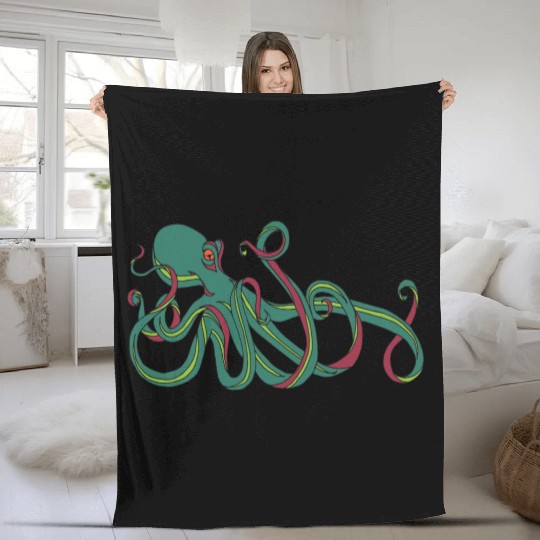 Green Octopus Fleece Blankets
