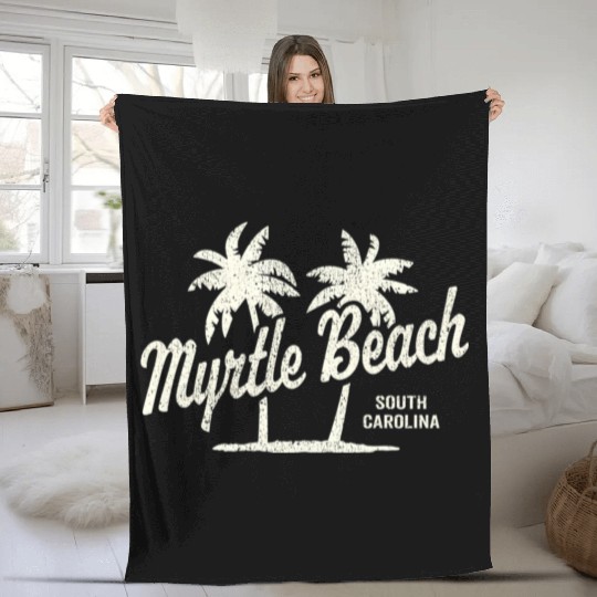 Myrtle Beach South Carolina 70S Palm Trees Fleece Blankets
