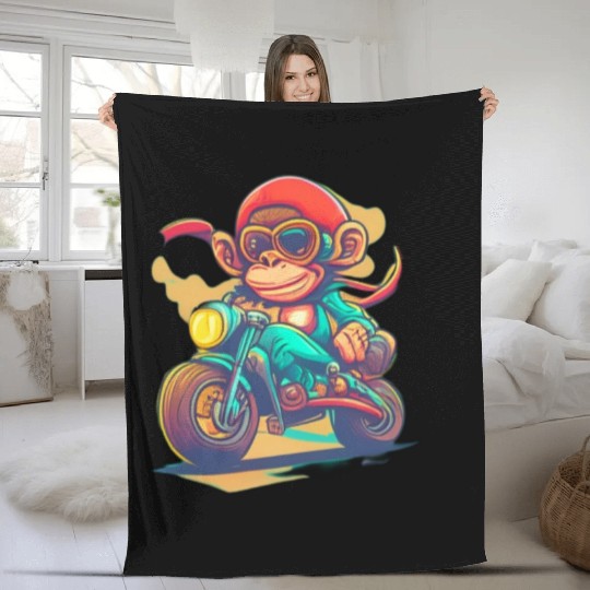 monkey driving a motorcycle in the summer Fleece Blankets