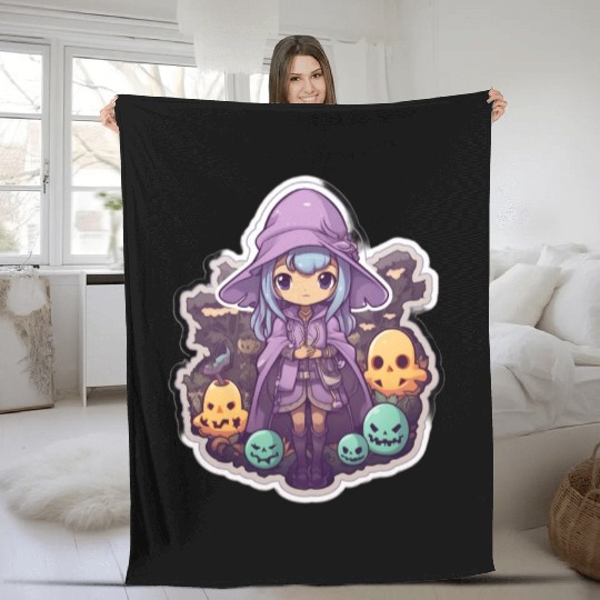 Cute Cartoonish Necromancer Summoning Friends Fleece Blankets