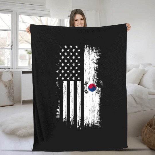 South Korean American Flag - Pride Korean Usa Fleece Blankets