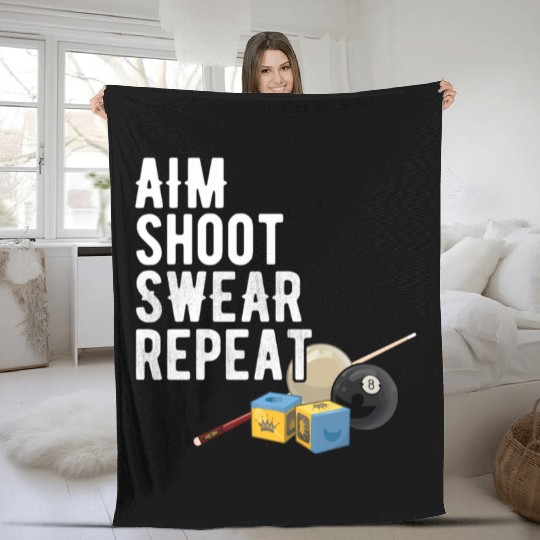 Aim Shoot Swear Repeat - Pool Player - Hall Shark Fleece Blankets