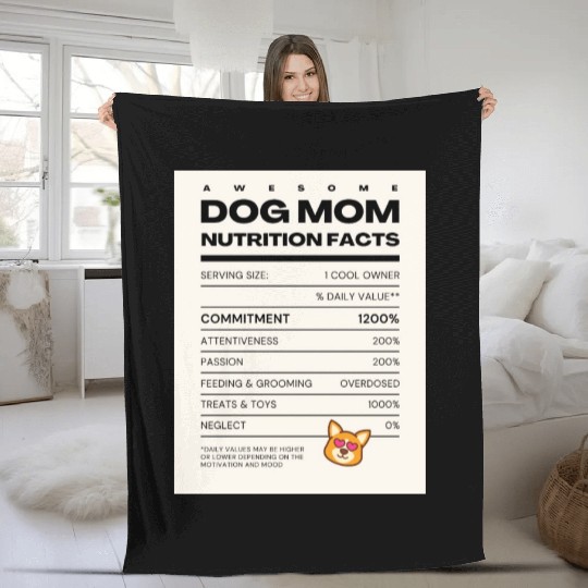 Awesome Dog Mom Nutrition Facts Fleece Blankets