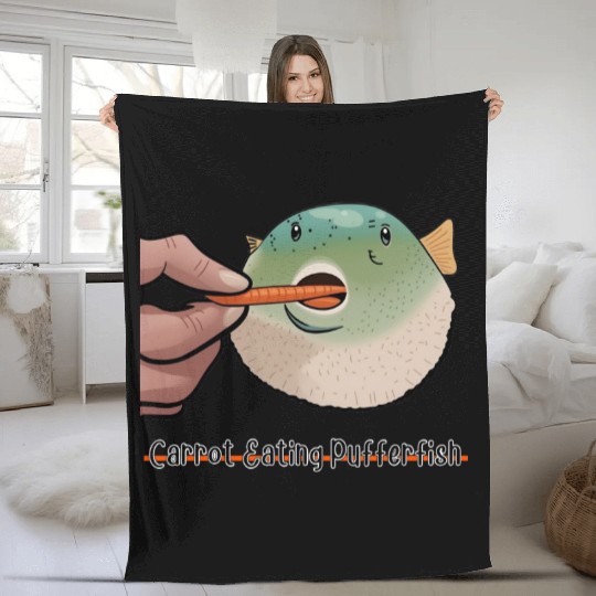 Carrot Eating Pufferfish Meme Fleece Blankets