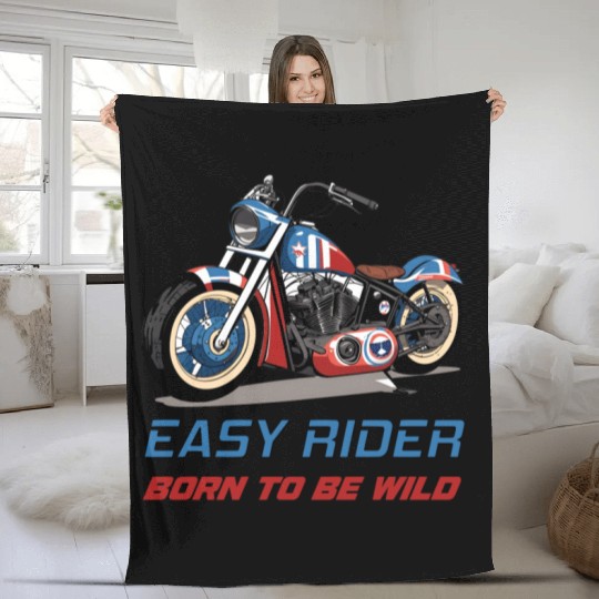 Easy Rider Motorcycle Chopper Stars and Stripes Fleece Blankets