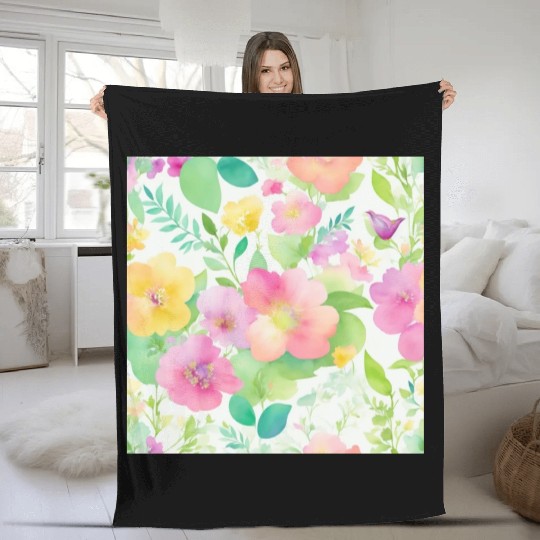 watercolor wildflower pattern Fleece Blankets